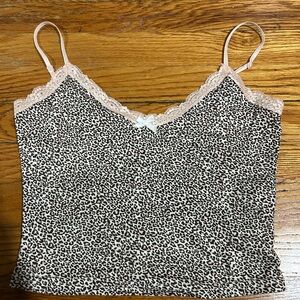 Leopard Print Lace Trim Cami Top